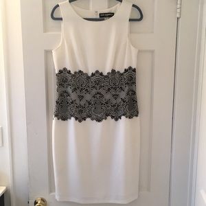 White sleeveless dress with navy blue lace detailing by Karl Lagerfeld